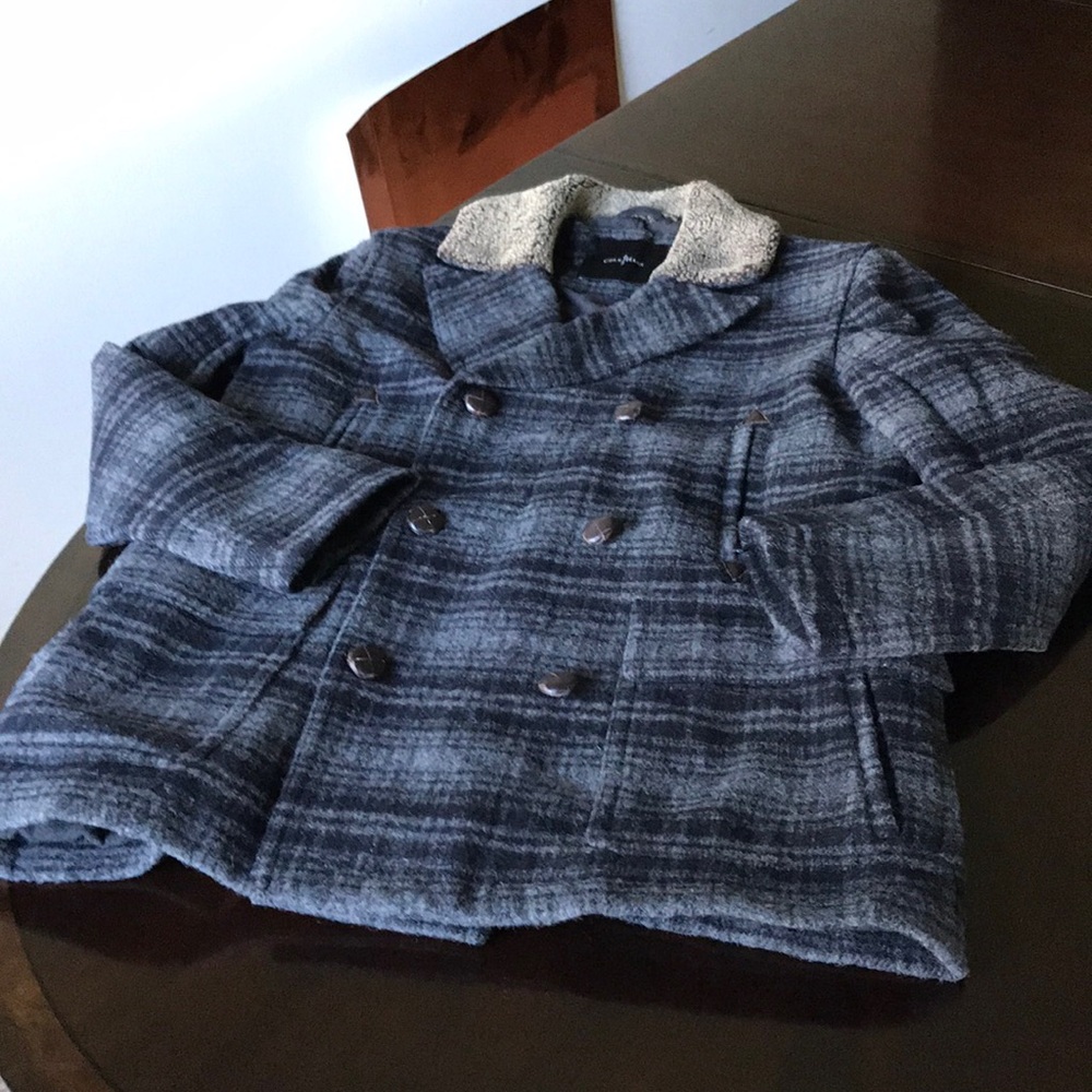 Cole Haan Gray plaids Men’s medium wool pea coat